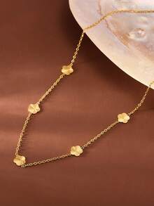 1 chiếc vòng cổ bằng thép không gỉ hình vỏ sò trắng lãng mạn và hoa, trang phục hàng ngày thanh lịch dành cho phụ nữ - Dây chuyền hoa vỏ sò vàng trắng - Xem 16