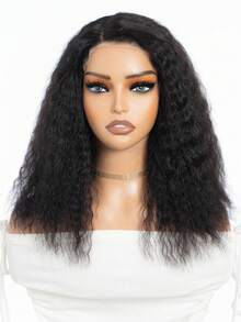 QVR QUEEN VIRGIN REMY QVR 无胶超大波浪鲍勃假发真人发预剪透明蕾丝前假发 14 英寸深波浪鲍勃蕾丝假发波西米亚风格 - 黑色 - 查看 2