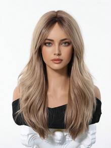 24英寸深棕色长卷发假发，带刘海，层次感发型，渐变发根，适合时尚女性日常佩戴、派对、角色扮演、万圣节等场合，外观自然，也可打造朋克街头风，是送给女士的精致节日礼物。 - 深棕色 - 查看 5