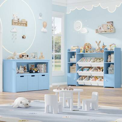 Furchen Kids Toy Storage Cabinet,Children's Bookcase Storage Unit With Rolling Wheels 3 Drawers 102 X 33 X 61.5 Cm