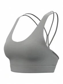 Blueplus 1pc Women's  Yoga Tank Tops Breathable Sports Bra With Shockproof And Gathered Function Giving You A Beautiful Back Shape  Yoga Underwear  Workout Tank Gym Top - 犀牛灰 - 查看 4