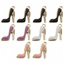 10pcs Random Color Mixed Fashion Rhinestone Enamel High Heels DIY Charm Pendant For Jewelry Earrings Necklace Making Accessories - Multicolor - View 5