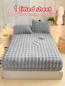 1 件厚仿兔毛床笠，床垫保护套，花卉图案，毛绒，温暖，抗皱，可拆卸和清洗，单人/双人/全尺寸 - 非常适合卧室和客房 - 泡泡 星空灰 - 查看 4