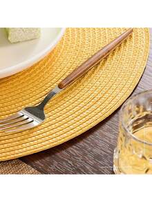 6pcs 15 Inch Round Woven PP Placemats, Multi-Color Optional, Washable, Non-Slip And Heat-Insulating Table Mats, Suitable For Home Table Decoration And Holiday Parties