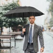 42/46/54/62 Inch Large Golf Umbrella Compact Reverse Travel Umbrella 10 Ribs Windproof For Rain Double Canopy Automatic Open Close - Black - View 6