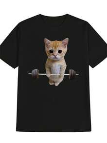 Men'S Funny Gym Cat Graphic T-Shirt - Soft Breathable Fabric, Wrinkle-Resistant & Machine Washable Tee - Black Shirt With Orange Kitten Design - Ideal For Gym, Casual Attire, Gifts - Lightweight Summer Top For Cat Lovers, Gym Shirts, Party Attire, Playful Design, Comfortable Fit, Travel Clothing, Round Neck, Durable Material, Short Sleeve Shirt, Fitness Enthusiasts, Gym Cat Tshirt, T Shirt Men - màu đen - Xem 1