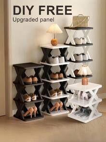 9/6-Tier Vertical Shoe Rack, Space Saving, Narrow Design, Small Shoe Organizer, DIY Freestanding Shoe Storage Shelf For Entryway, Closet, Hallway, Easy Assembly And Sturdy Structure, Black And White Color, Home Decor, Decor, Decor - Multicolor - View 4