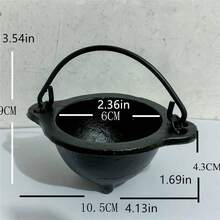 Quemador de incienso de hierro fundido con asa, adecuado para manchas, quemar incienso, decoración, portavelas, etc. - Negro - Ver 6