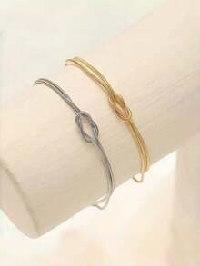 2件套蛇形链手链套装，简约优雅情侣手链，男女皆宜，情人节礼物 - 彩色 - 查看 2