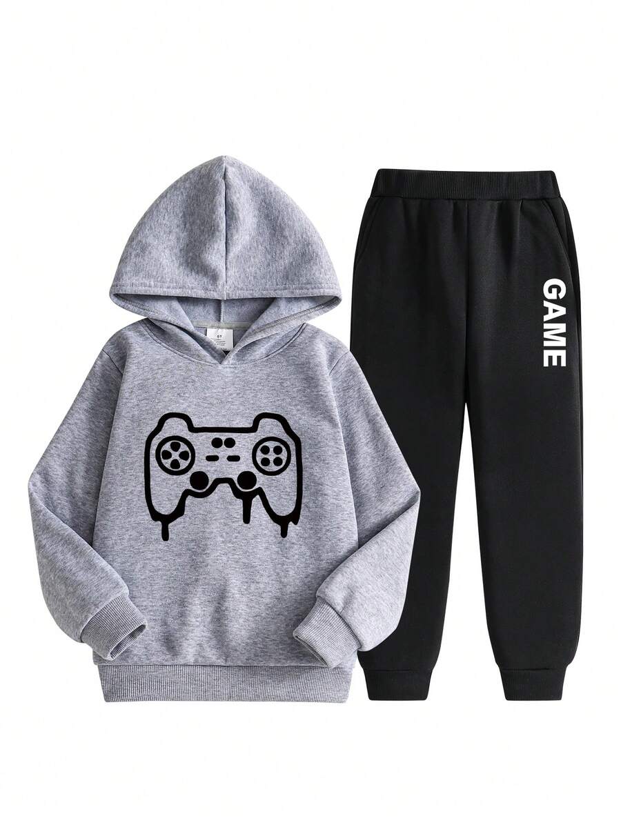 2pcs/Set Boys' Video Game Graphic Print Hoodie And Sweatpants Set - Multicolor - View 1