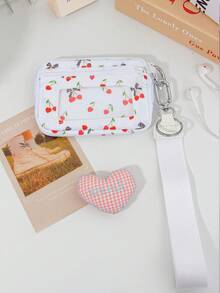 1 件装可爱樱桃印花零钱包迷你豹纹腕带零钱包少女草莓印花口红收纳袋便携旅行身份证收纳袋多层银行卡收纳袋运动腕带包小型耳机收纳袋可爱格纹钥匙包带拉链可拆卸肩带尼龙腕包婚礼伴娘礼物妈妈礼物女孩生日礼物适合旅行和日常使用