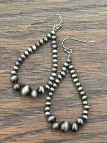 2pcs Metal Drop Beaded Earrings, Personality Western Cowgirl Style Women, Suitable Daily Wear And Party - màu đen - Xem 5