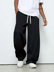 Plus Size Men's Loose Straight Leg Sweatpants, Casual Joggers For Spring Autumn, Suitable For Running, Workout, School, Gym, Outdoor, Jogging, Minimalist Streetwear, Versatile For All Seasons Black - Black - View 2