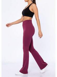 Women's Suplex Flare Pants High Waist Ballerina Bell Bottom Gym Fitness Casual - 酒紅色 - 查看 7
