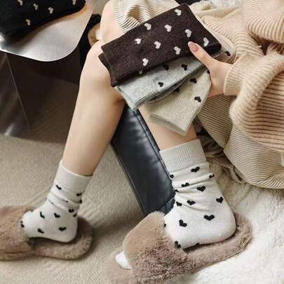 5 pares de calcetines casuales hasta el tobillo con estampado de corazón para mujer, para uso diario