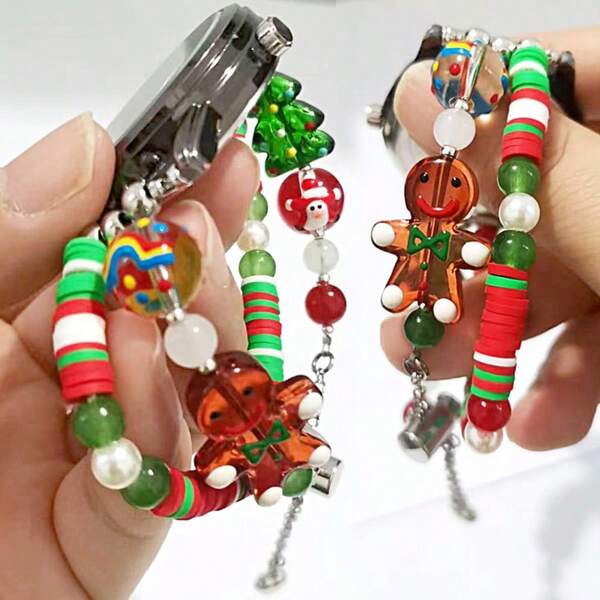 1 pezzo Cinturino per orologio con elementi natalizi, adatto per quadranti di orologio da 20mm/22mm compatibili con Galaxy Watch, Garmin, Amazfit ecc., lunghezza regolabile, accessorio di moda per decorazione orologio natalizia (solo cinturino)