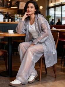 2 Stücke/Set dicke graue Erwachsenen Wasserdichte Regenjacke & Hose, Kapuzen Regenanzug für den ganzen Körper, tragbare Outdoor Wasserdichte Jacke, Langarm Jumpsuit Regenkleidung für Erwachsene, Radfahren, Wandern