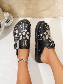 Women's Fashion Comfortable Rivet Personalized Black Wedge & Platform Shoes