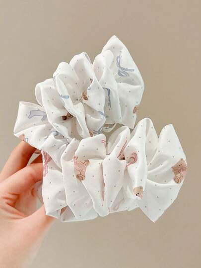 1pc Cartoon Print Pleated Fabric Bow Banana Clip, Elegant & Sweet Bun Hairstyle Accessory, Versatile Fashion Hair Clip Suitable For Daily, Casual, Party, Commute, Vacation Outfits, Claw Clips, Hair Slide, Hair Barrettes