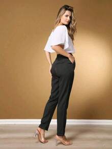 Women's Basic Tailored Trousers, Elegant Social Style - 黑色 - 查看 2