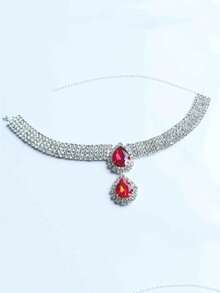 1 件性感白色水滴吊坠项链，闪亮水晶莱茵石时尚珠宝，适合派对和正式场合 - 紅色 - 查看 2
