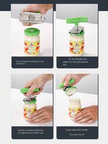 1 Piece Stainless Steel Twist Cap Opener, Universal Adjustable Bottle Opener, Thickened Lid Opener, Labor-Saving Twist Cap, Suitable For The Elderly With Weak Hands And Arthritis - Can Be Easily Used As A Bottle Opener, Can Opener And Jar Lid Opener.