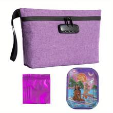 OFFPUFF 7 Pieces Carbon Lined Odor Proof Pouch Smell Proof Pouch Bag With Combination Lock Rolling Tray Mylar Bag Kits - 紫色 - 查看 8