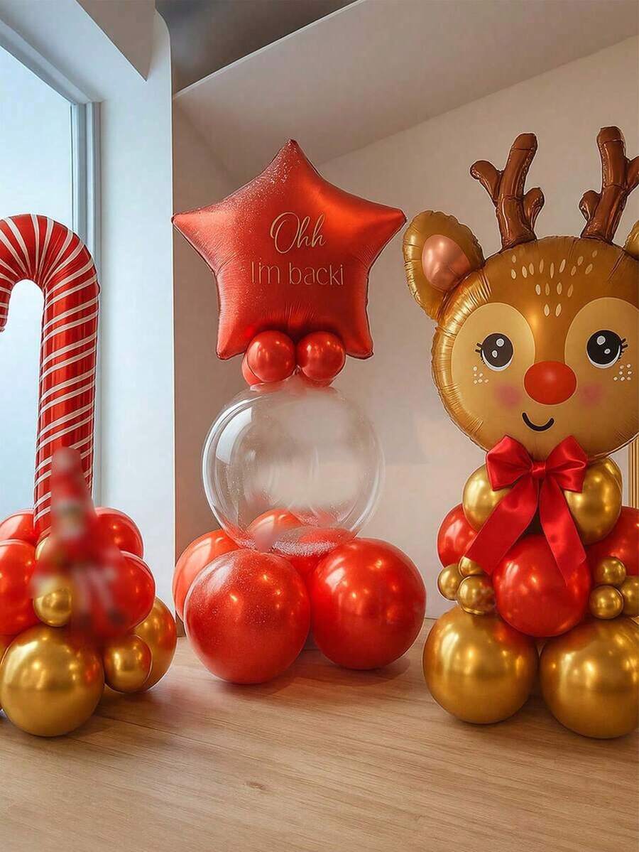 10/19/15 bóng bay trang trí tiệc Giáng sinh, tuần lộc cỡ lớn, bóng bay lá kẹo que, bóng bay ngôi sao đỏ 18", bóng bay trong suốt tự phồng 24" (thích hợp làm quà tặng và trang trí bất ngờ), bóng bay cao su đỏ và vàng 10", bóng bay cao su đỏ và vàng 5", thích hợp cho năm mới, đêm giao thừa, trang trí phòng năm 2026, sắp xếp trong nhà - Nhiều màu - Xem 1