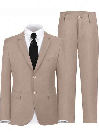 3-Piece Formal Suit Set For Big Boys, Lapel Blazer, Trousers And Suspenders, Suitable For Weddings, Birthday Parties, Stage Performances And Other Formal Occasions