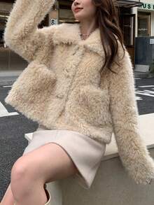 Women's Casual Horn Button Faux Fur Coat, Autumn/Winter