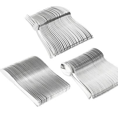 10/25/50/100 件银色塑料餐具套装，包括蛋糕/沙拉叉、勺子、刀，可重复使用和清洗，适用于家庭、餐厅、婚礼、生日、派对、节日聚会