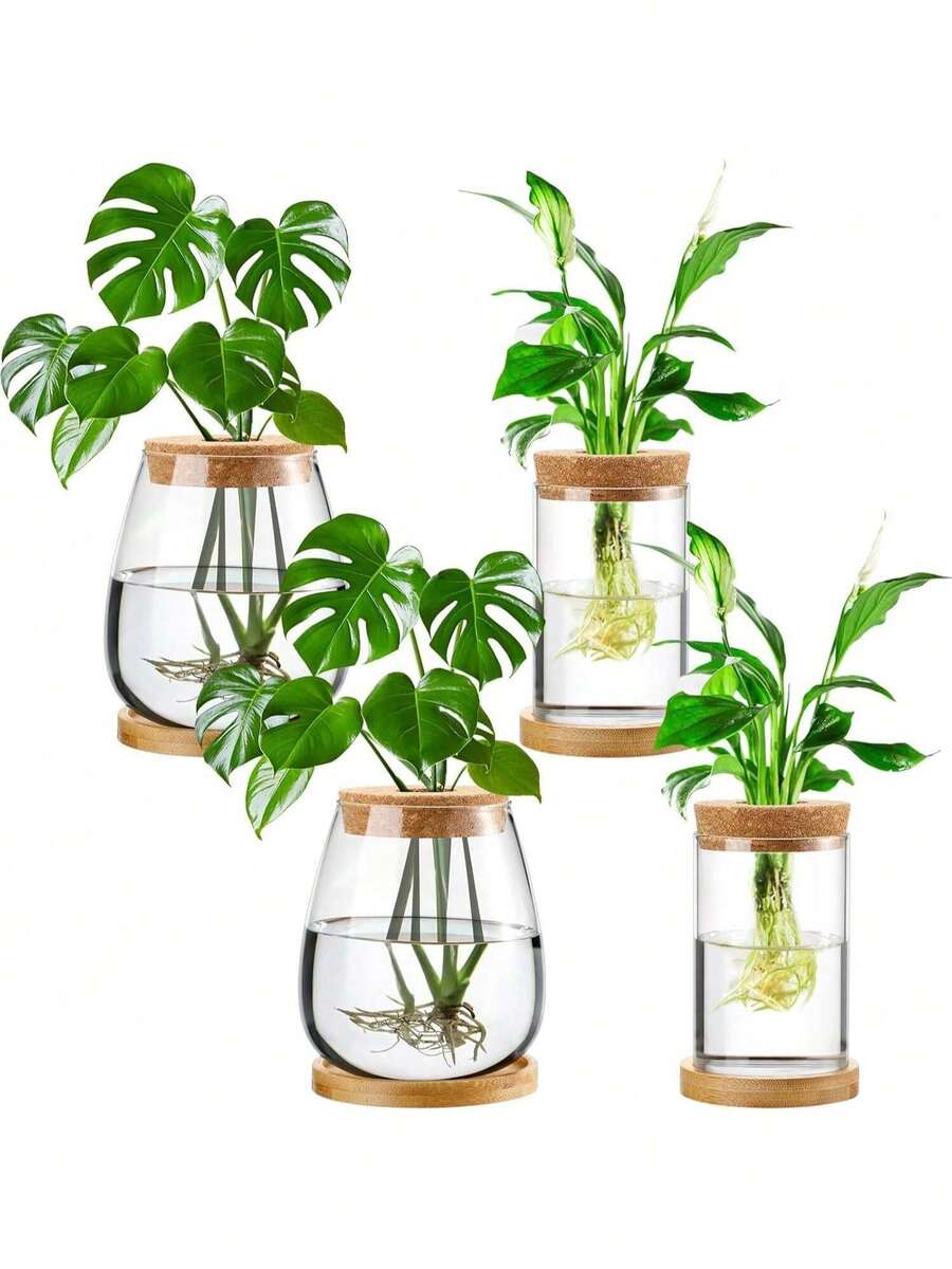 Glass Planter With Wooden Lid, Suitable For Hydroponics, Plant Propagation Station, Gardening Gift, Ideal For Women, Mothers, Home, Office Desk Decor (Classic Style)