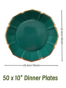 10个/30个/50个（9英寸）蓝绿色一次性纸盘，金色箔纸扇形边，适用于圣诞节/新娘/婚礼/生日/圣帕特里克节派对用品 - 深綠 - 查看 14