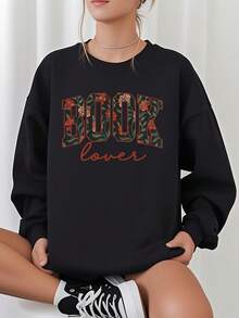 Women's Book Lover Print Sweater - Olive Green Book-Themed Lettering & Book Spine Design, Soft Crew Neck Long Sleeve Casual Pullover For Reading Enthusiasts, Book Outfits, All-Season Comfort Fit (Machine Washable) - Ideal Gift For Bookworms, Stylish Book Lover's Sweatshirt With Subtle Book Spine Print, Relaxed Fit For Layering Or Standalone Wear, Perfect For Book Clubs & Reading, Book Sweater-Unisex Vintage Cotton Tee Black White - Loose Fit For American Music Festival Camping & Shows Unisex &W Long Sleeve Crewneck Hoodie Cozy Weekend Unisex Crewneck Sweatshirt - 黑色 - 查看 1