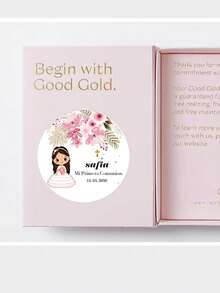 35Pcs Personalized Custom First Communion Stickers - Round (4x4cm) Customized Baptism And Naming Label Stickers. The Elegant Design (Chalice, Floral Patterns, Date/Name Personalization) Enhances The Gift Presentation. - Multicolor 3 - View 2