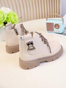 1 Pair Fashionable & Versatile Baby Boots For Autumn/Winter, Adorable Cartoon Panda Wearing Sunglasses Decor On Side, Cute & Lively Design To Attract Children
