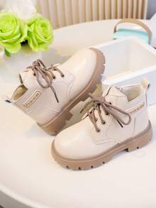 1 Pair Fashionable & Versatile Baby Boots For Autumn/Winter, Lace-Up Design For Flexible Adjustment, Snug Fit To Child's Foot Shape, Heel Pull Tab For Easy On/Off, Promotes Self-Care Ability