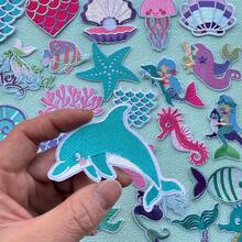 3/6/10/20/30/48/Pieces Of Optional Colorful Mermaid Marine Animal Pattern Embroidery Repair Stickers Can Be Used For Clothing, Shoes, Hats, Bags, Accounting Books, Mobile Phones, Laptops, Festivals, Parties, Gifts, Home Decorations, Embroidery Cloth Stickers, Colors Random