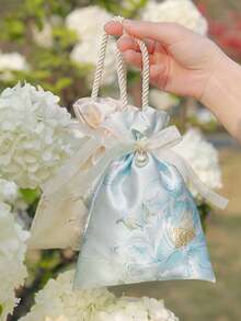 5pcs Elegant Wedding Favor Bags - Luxury Floral Drawstring Gift Bags, Suitable For Candy, Bridal Party Favors, Guest Appreciation Gifts - Multicolor - View 4