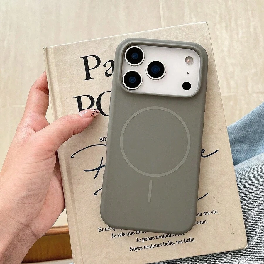 奢华亮面荧光液态硅胶手机壳，兼容 17 Air、16、15、14、13、12、17 Pro Max Plus，带磁吸软盖