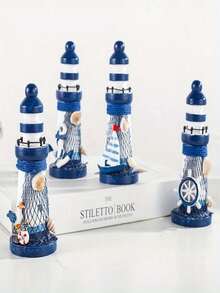 1/5PC13cm Marine Wooden Mini Lighthouse Mediterranean Wind Home Accessories Craft Gifts Marine Lighthouse Ornaments 5-Piece Lighthouse