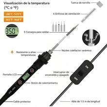 Kit De Soldadura Electronica,80w Lcd Temperatura Regulable 180-520 ° c,Con Interruptor, Cable De Soldadura, Fundente, 5 Puntas. (Kit de Soldador 9 en 1) - Kit de Soldador 9 en 1 - Ver 6
