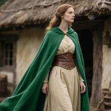 L'VOW Medieval Hooded Cloak Renaissance Cape With Hood Halloween Sorcerer Cosplay Hobbit Costumegift - màu xanh lá - Xem 4
