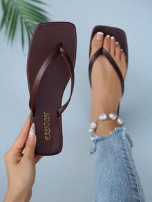 New Spring/Summer Women Chocolate Brown Flip Flops, Round Toe Flat Sandals, Casual Indoor/Outdoor Slippers - Màu nâu Sô-cô-la - Xem 1