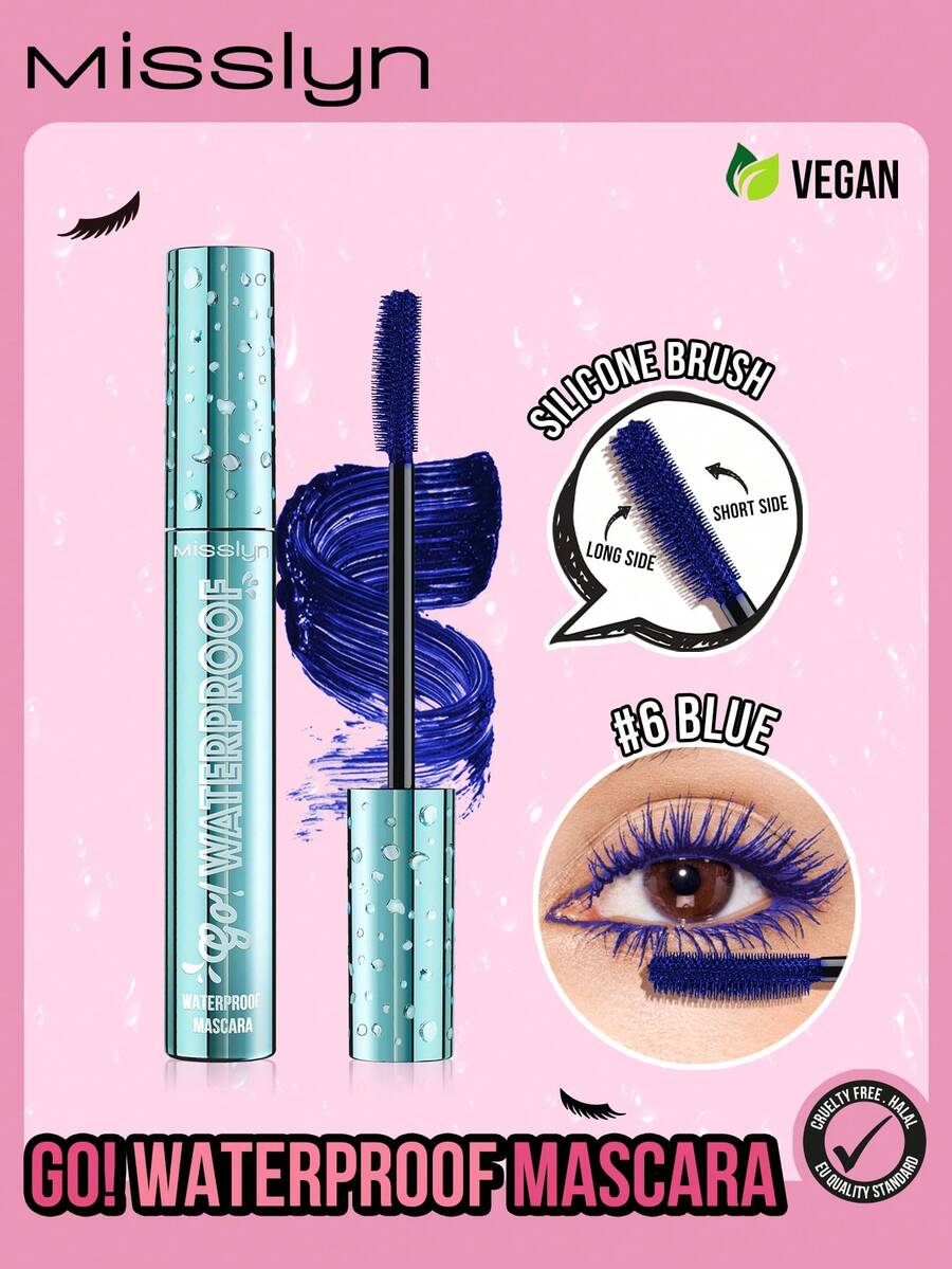 MISSLYN-Go! Waterproof Mascara,Waterproof Mascara Makeup, Eye Makeup, Volumizing, Lengthening, Defining, Stunning, Multiplying, Buildable Formula, Black, Lash, Great Volume And A Natural To Wild Look, Lengthening And Volumizing For A Full Fan Effect - #6 Blue Ocean - 查看 1