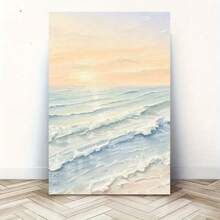 1pc, Ocean Waves Canvas Wall Art - Seascape Painting Print For Coastal Home Decor, Modern Impressionistic Nature Landscape Art In Blue & Peach Hues, Calming Stretched Wall Decor - 彩色 - 查看 2
