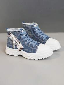 1 Pair Women's High Quality Versatile All Season Fashion High-Top Running Shoes, Flat Hiking Shoes, Sports Canvas Casual Sneakers, Suitable For Size 35-44