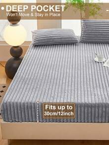 1 قطعة مفرش سرير مخطط من الفليس مبطن ودافئ، طقم مفرش سرير، غطاء واقي للمرتبة فاخر ناعم وممتع للنوم، مناسب للغرف النوم والنزلاء والضيوف في فصول الخريف والشتاء والربيع، يناسب أحجام السرير التوأم والكامل والملكي والملكي الكبير