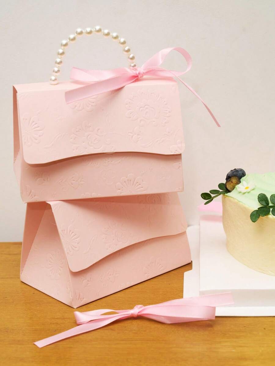 Joivida 10个纸质礼盒，凹凸立体花朵设计，配珍珠手柄，用于派对节日礼品包装，结婚礼品盒，生日礼品盒，小型活动礼品袋，情人节礼品盒。 - 彩色 - 查看 1