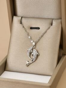 1 件可爱水钻镶嵌不锈钢海豚和海洋生物项链，精美沙滩装珠宝，海洋主题系列 - 金黃色 - 查看 6